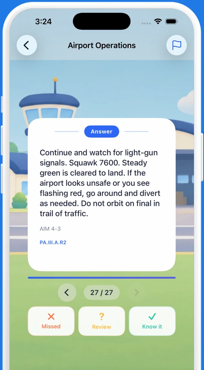 Answer screen with FAR/AIM source references