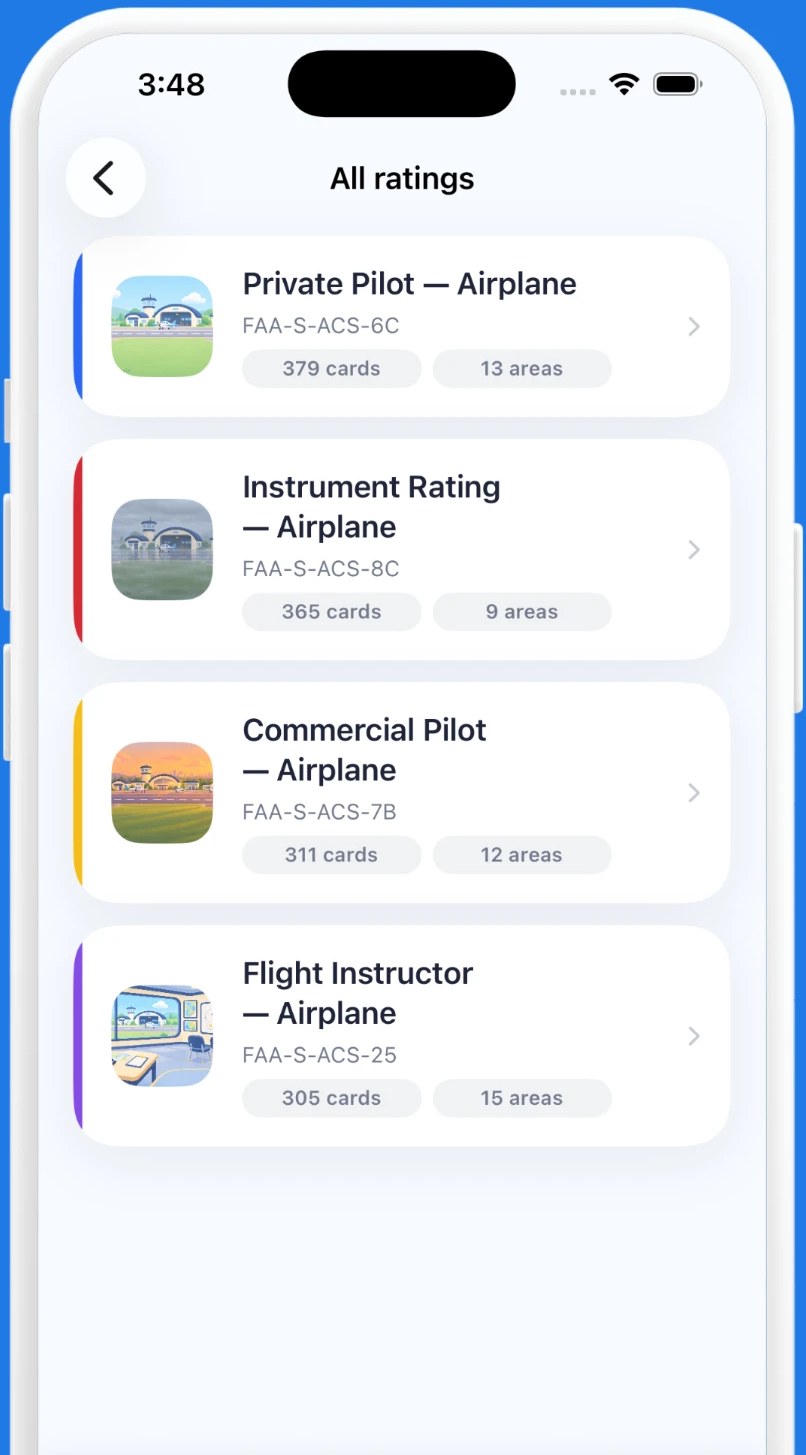 All ratings: Private, Instrument, Commercial, Flight Instructor