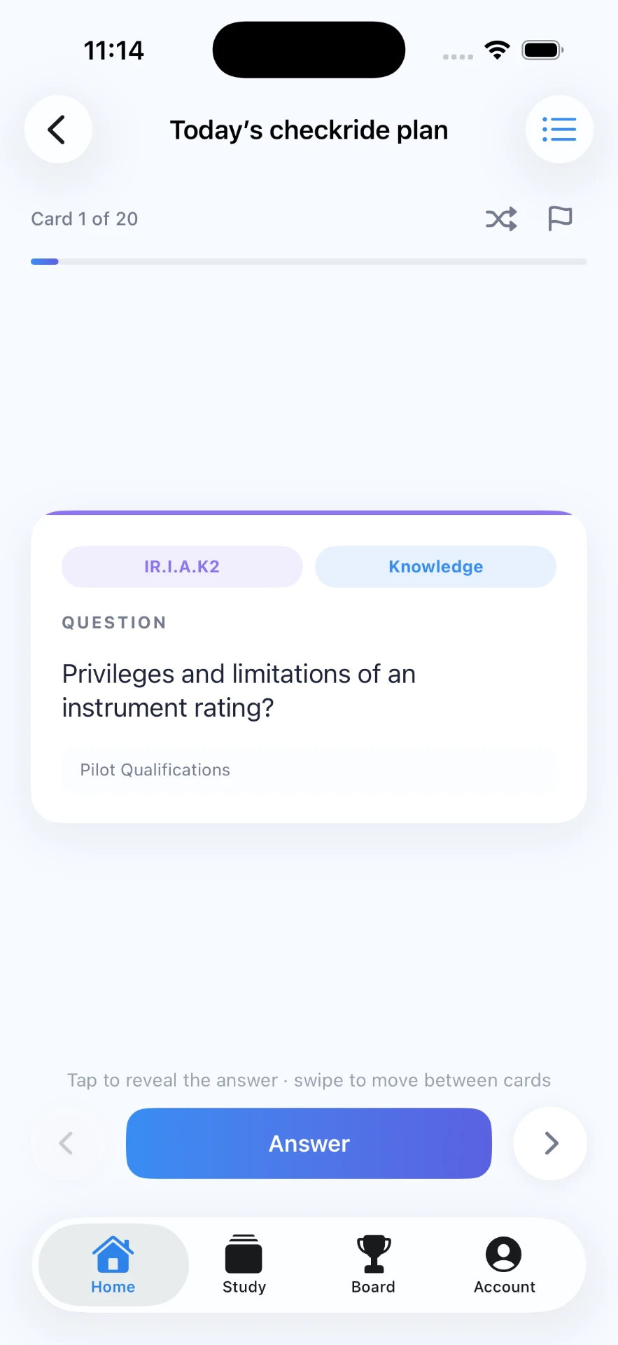 A single flashcard question screen